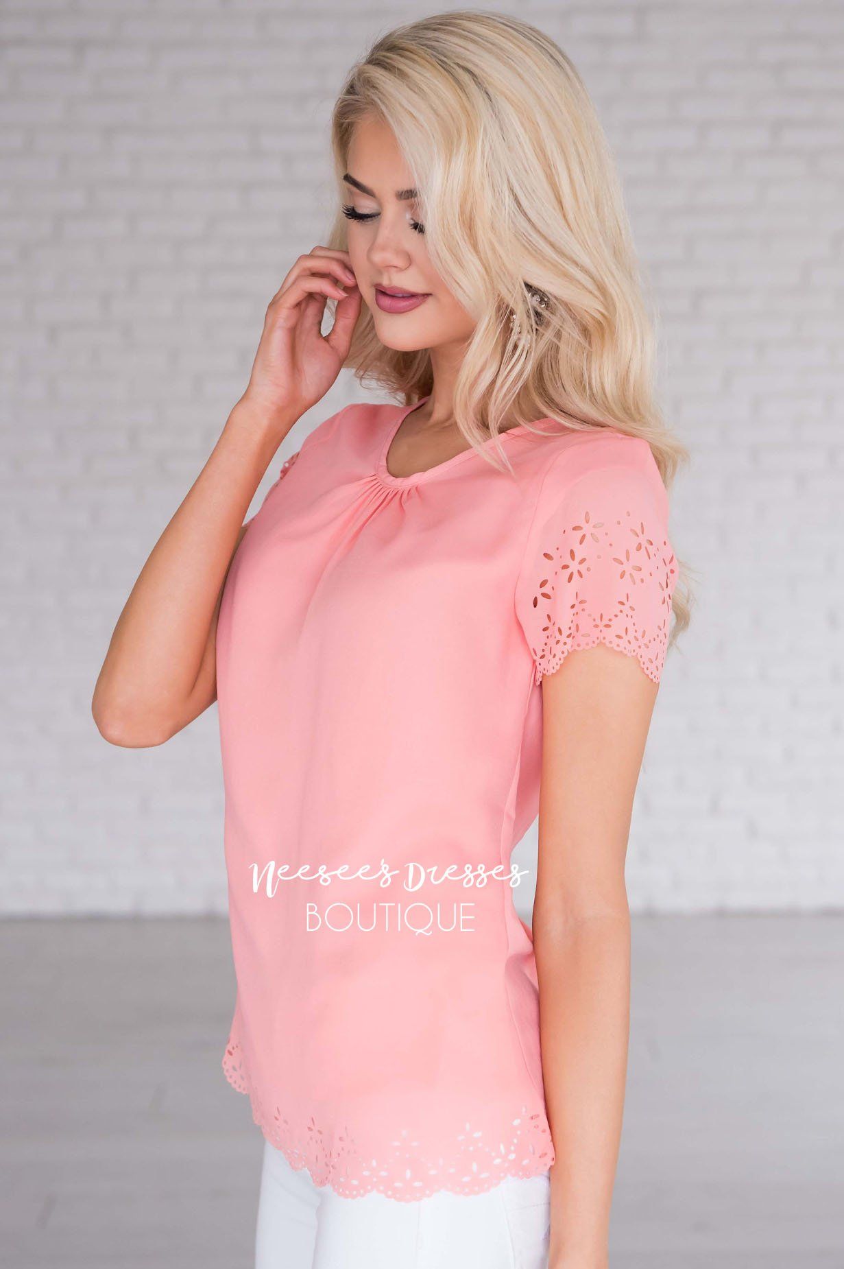Living In The Moment Eyelet Blouse Modest Dresses vendor-unknown 