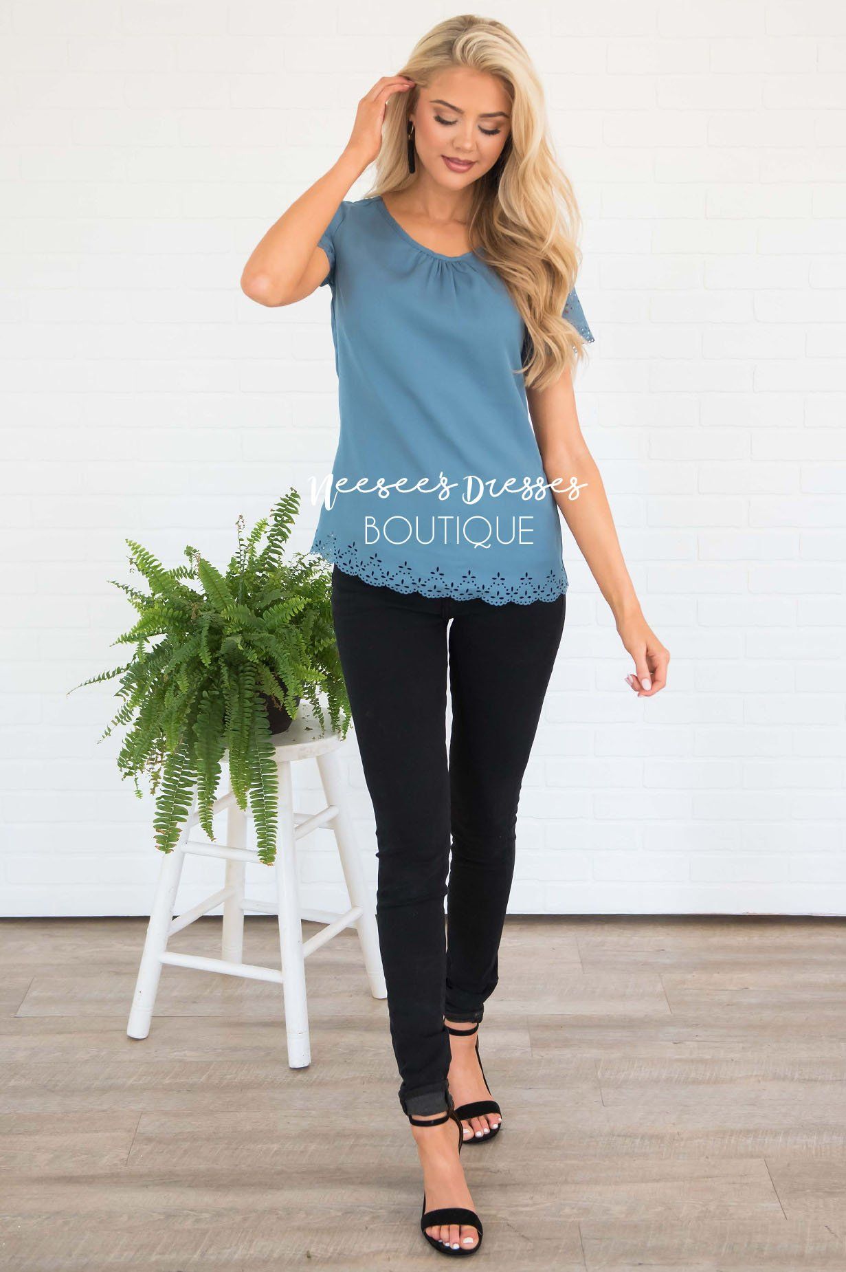 Living In The Moment Eyelet Blouse Modest Dresses vendor-unknown 