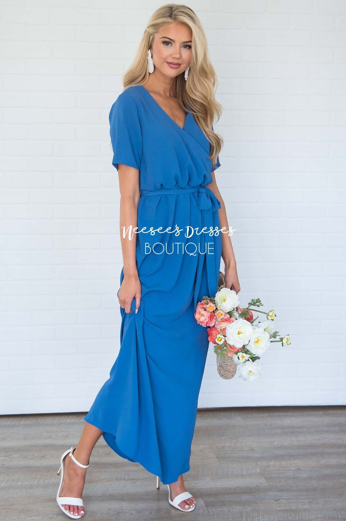 Cornflower Blue Maxi Wrap Modest Church Dress | Best and Affordable ...