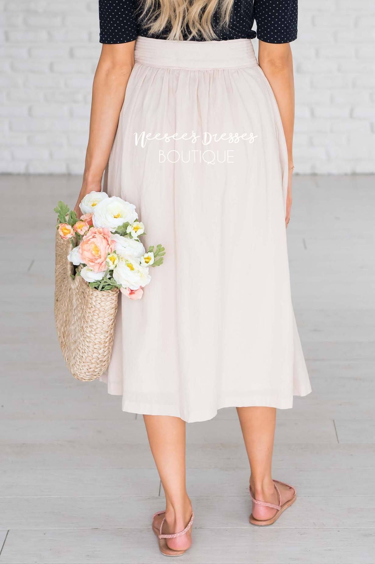 New Beginnings Button Skirt Modest Dresses vendor-unknown 