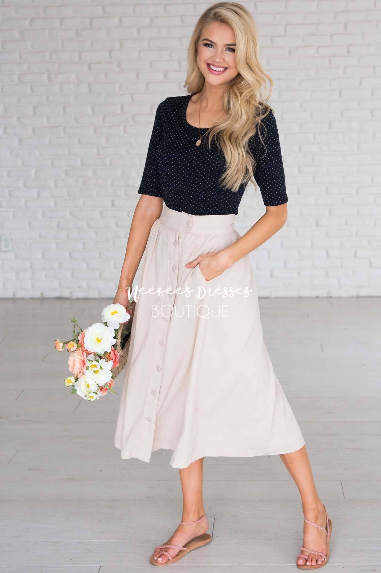New Beginnings Button Skirt Modest Dresses vendor-unknown 