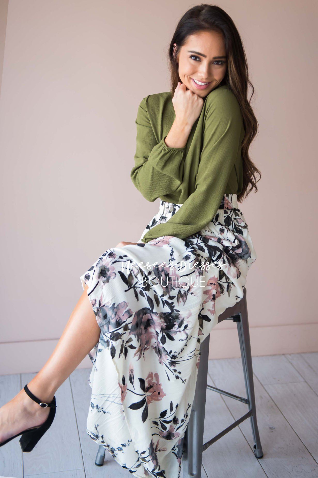 Ready for the Day Floral Skirt Modest Dresses vendor-unknown 