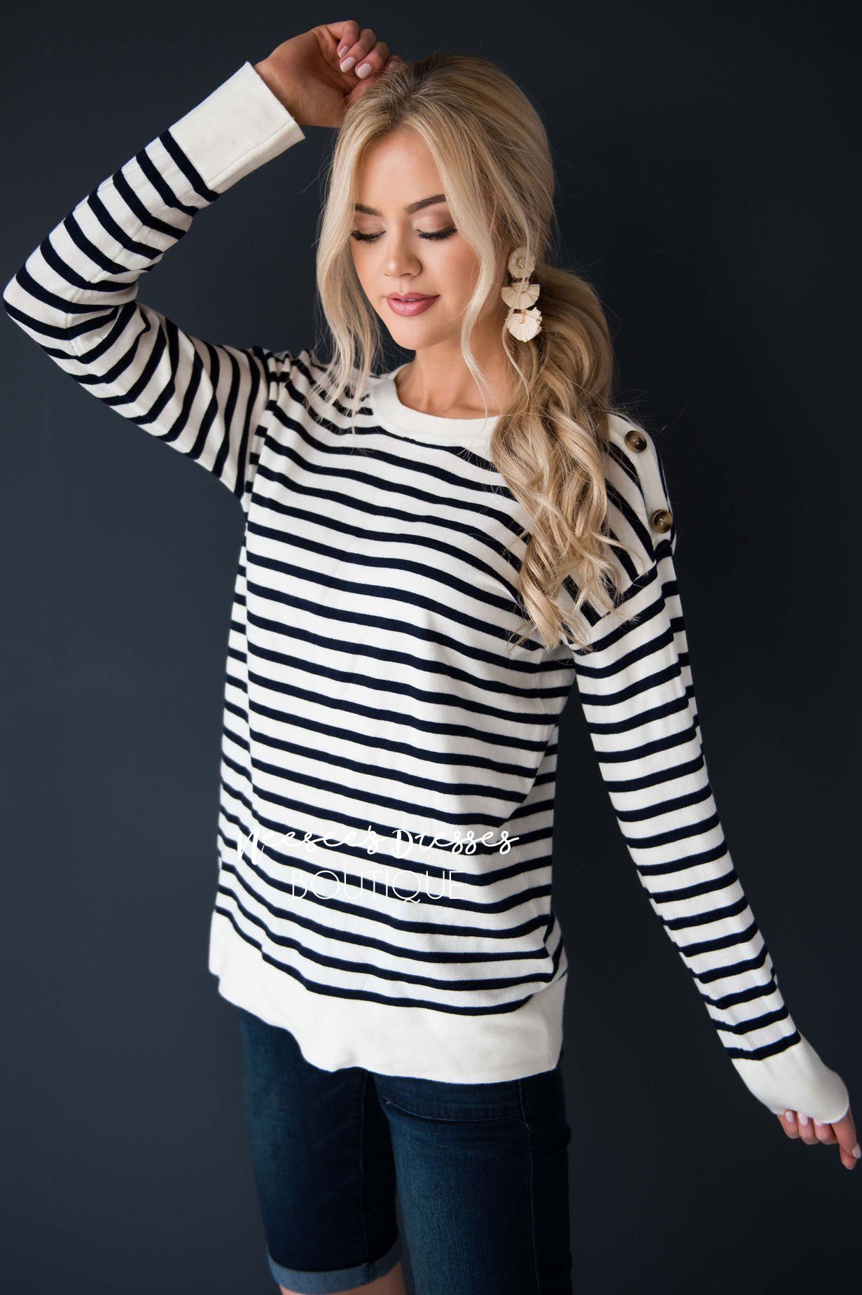 Let's Sail Away Striped Sweater Modest Dresses vendor-unknown 