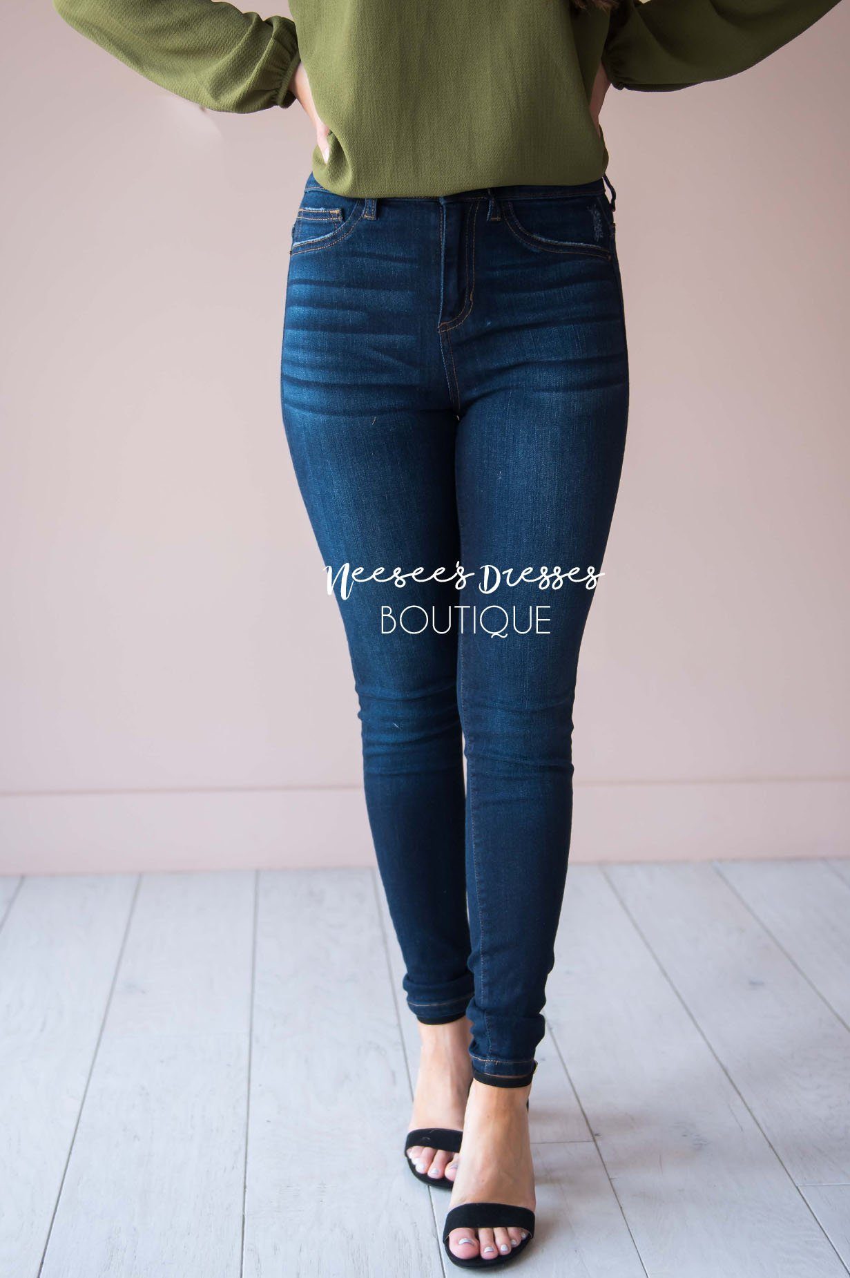 High Rise Dark Wash Skinny Jean Tops vendor-unknown 