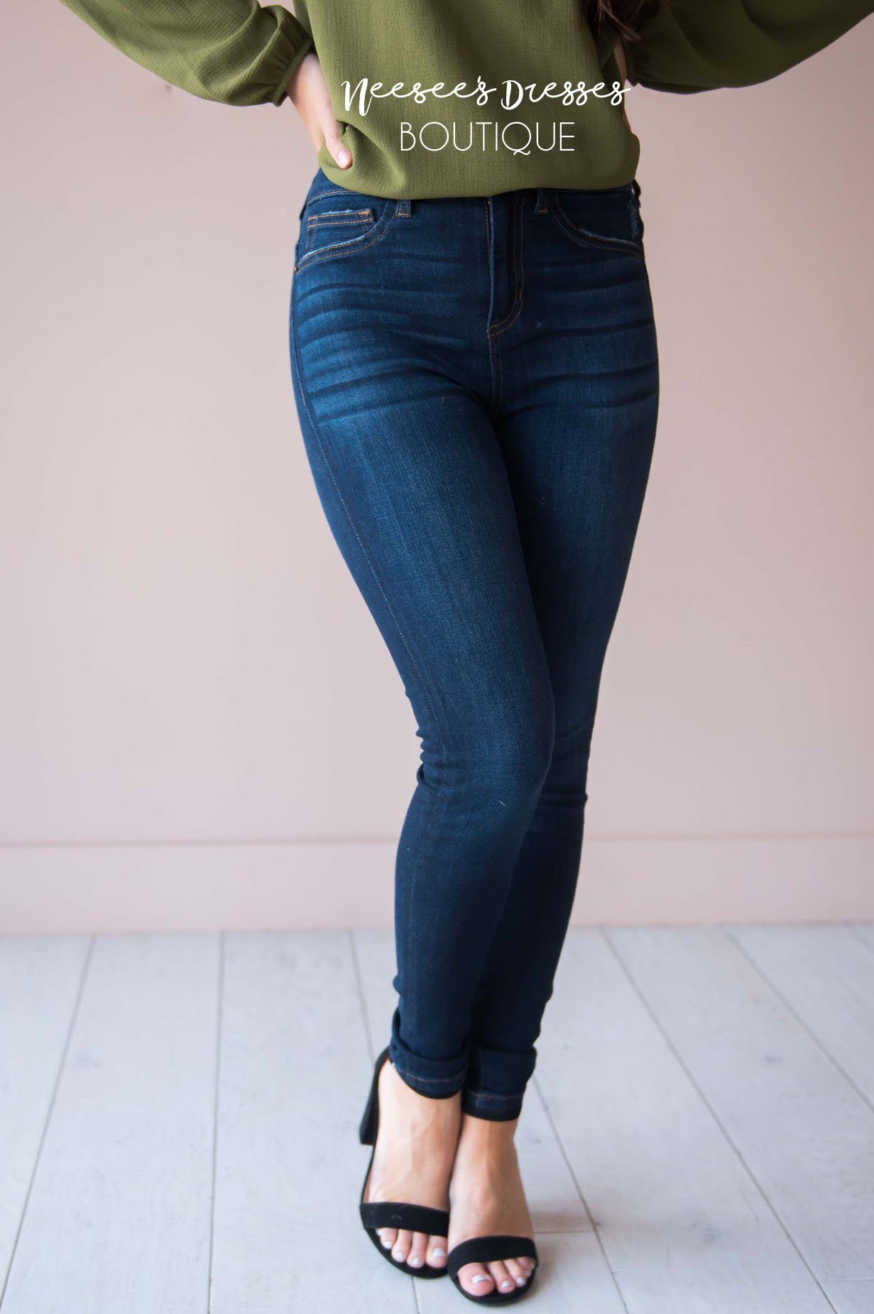 High Rise Dark Wash Skinny Jean Tops vendor-unknown 