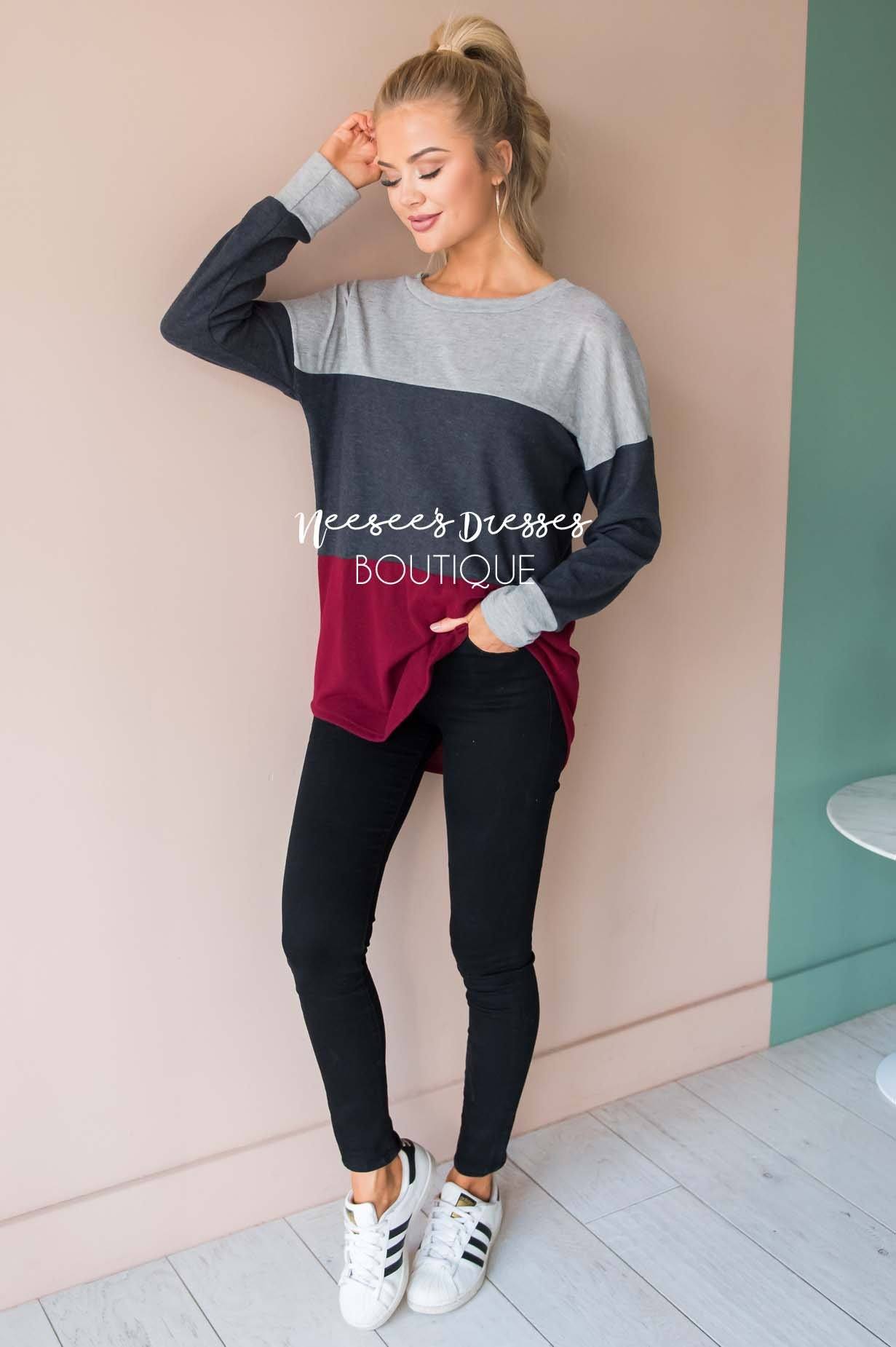 Darling Be Mine Color Block Sweater Modest Dresses vendor-unknown 