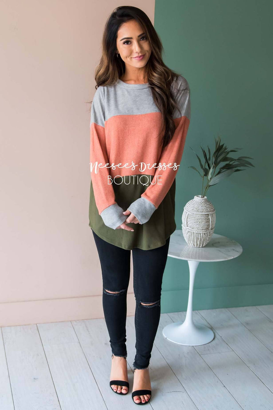 Darling Be Mine Color Block Sweater Modest Dresses vendor-unknown 