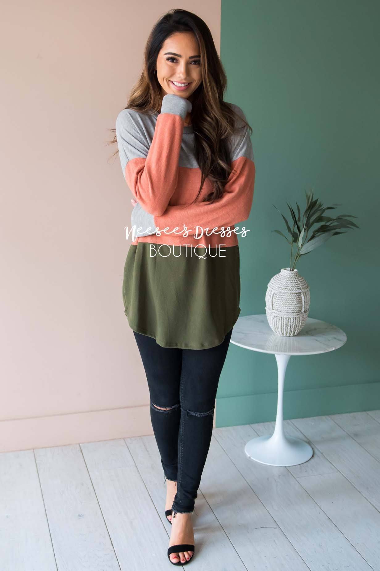 Darling Be Mine Color Block Sweater Modest Dresses vendor-unknown 