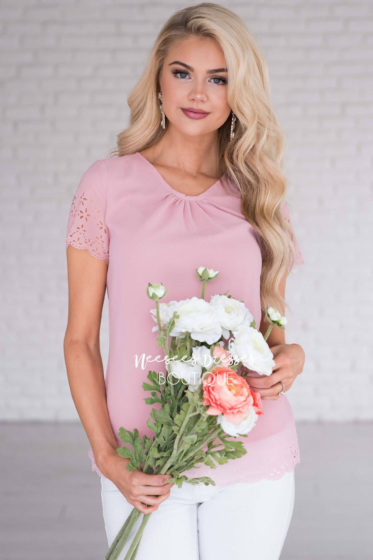 Living In The Moment Eyelet Blouse Modest Dresses vendor-unknown 