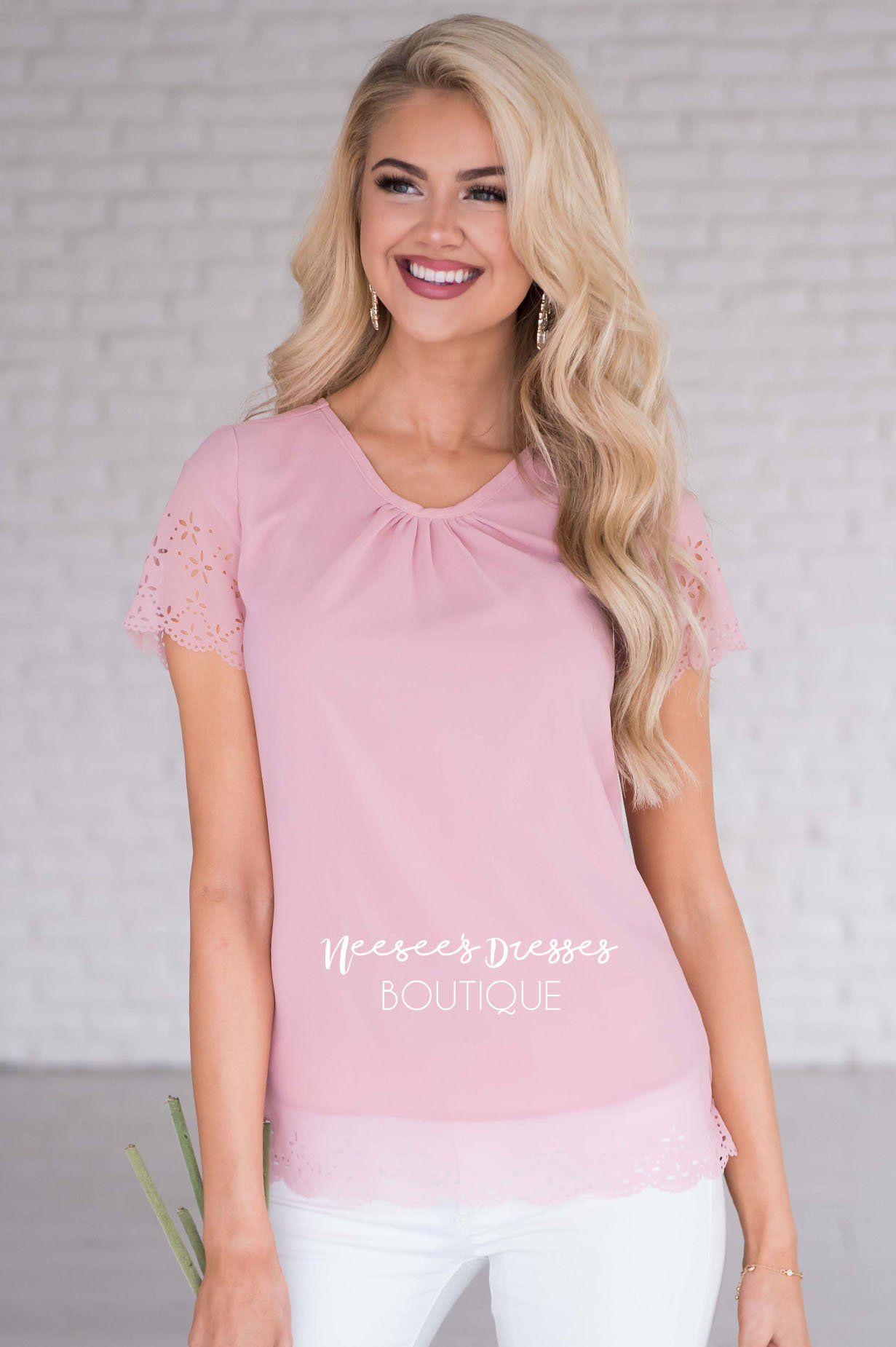 Living In The Moment Eyelet Blouse Modest Dresses vendor-unknown 