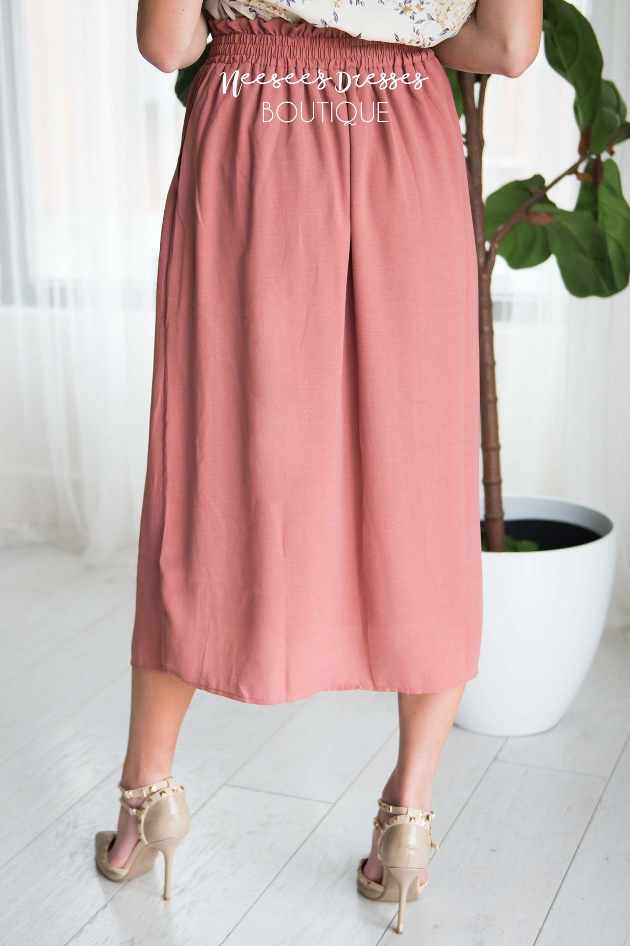 Dusty Rose Smock Waist Skirt Modest Dresses vendor-unknown 