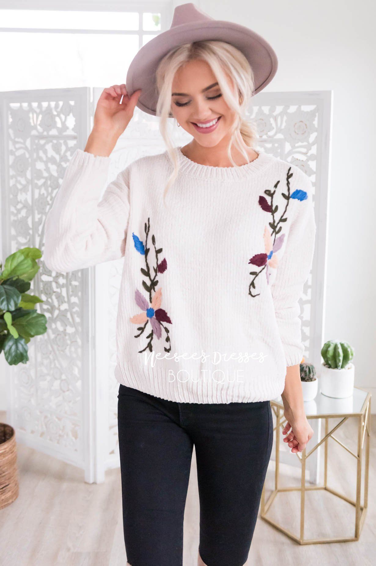Colorful Embroidered Knit Sweater Tops vendor-unknown 