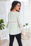 Sage Flounce Embroidered Blouse Tops vendor-unknown