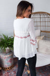 Ivory Flounce Embroidered Blouse Tops vendor-unknown