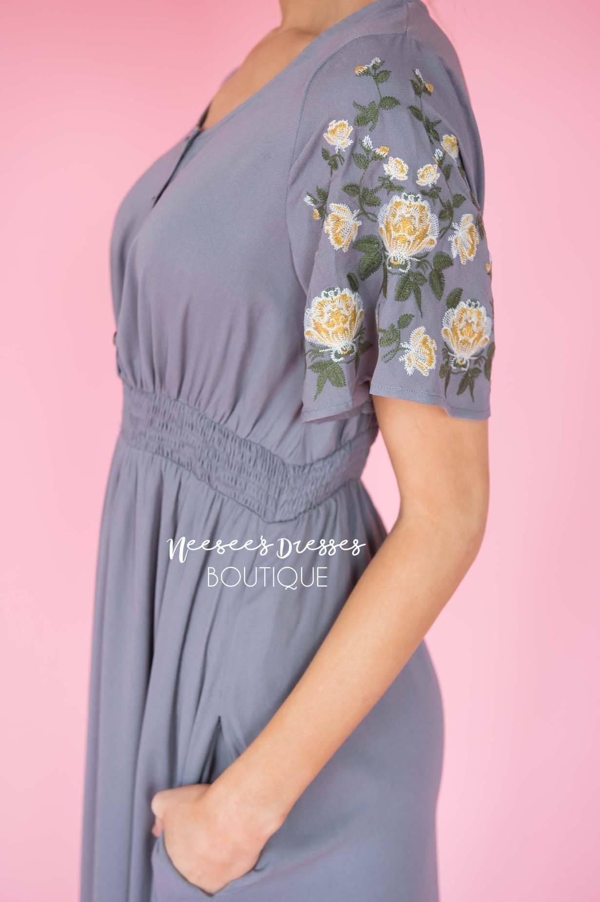 The Stephanie With Embroidered Sleeves Modest Dresses vendor-unknown 