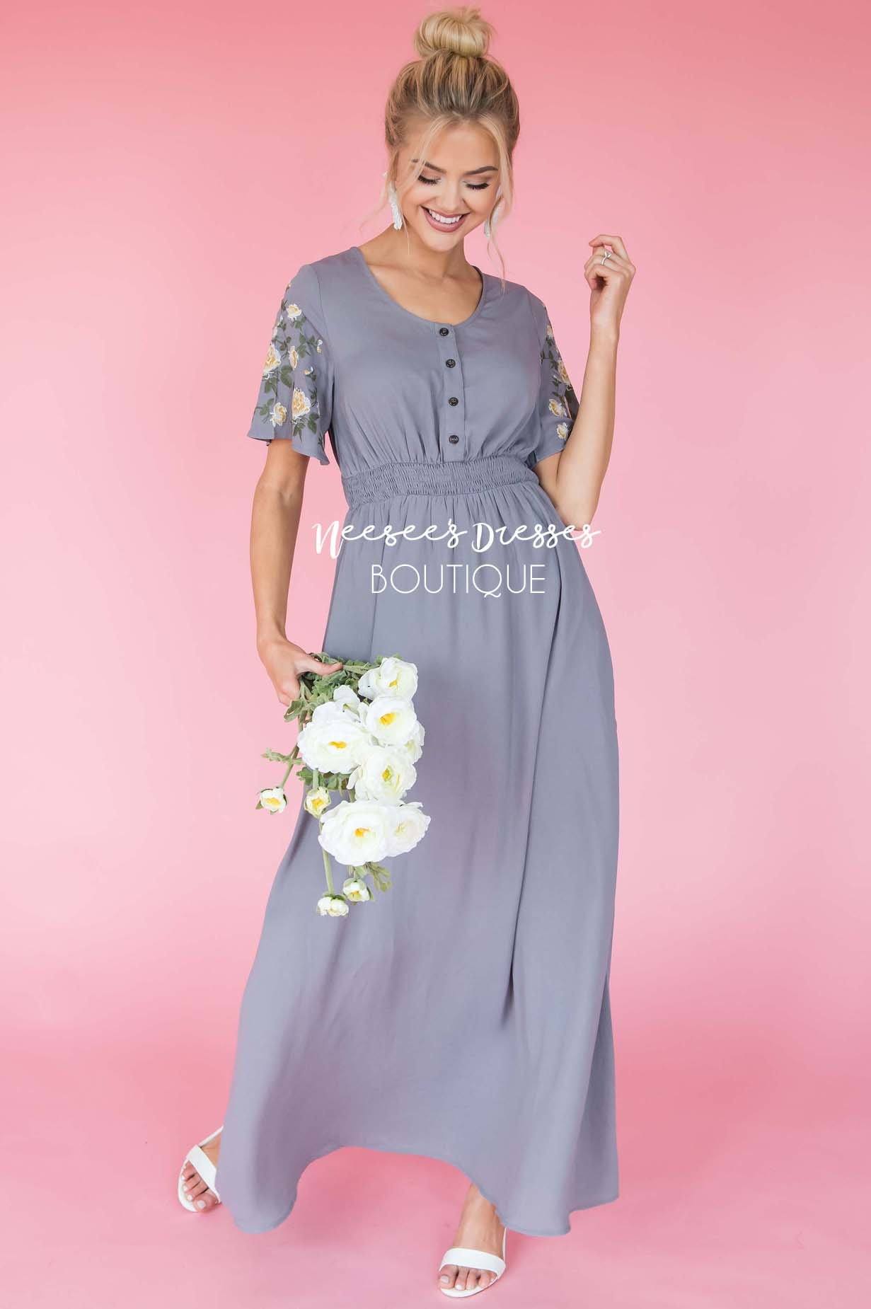 The Stephanie With Embroidered Sleeves Modest Dresses vendor-unknown 