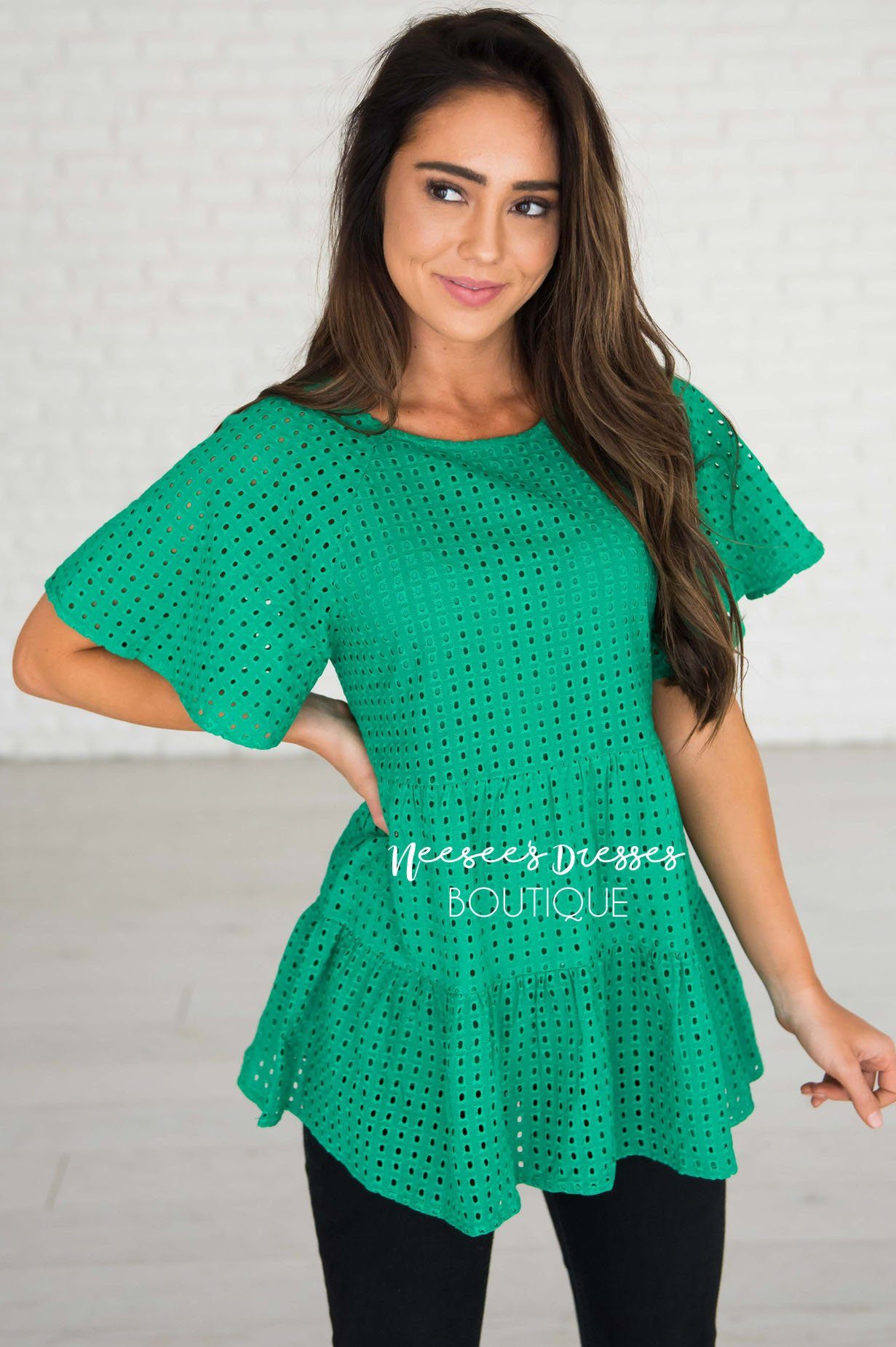 Escape The Ordinary Eyelet Top Modest Dresses vendor-unknown 
