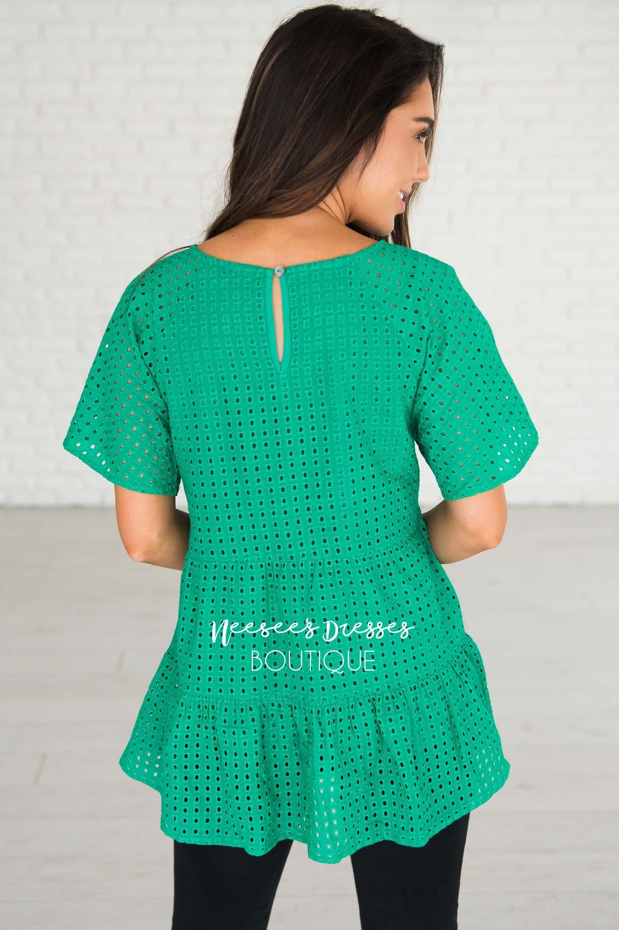 Escape The Ordinary Eyelet Top Modest Dresses vendor-unknown 