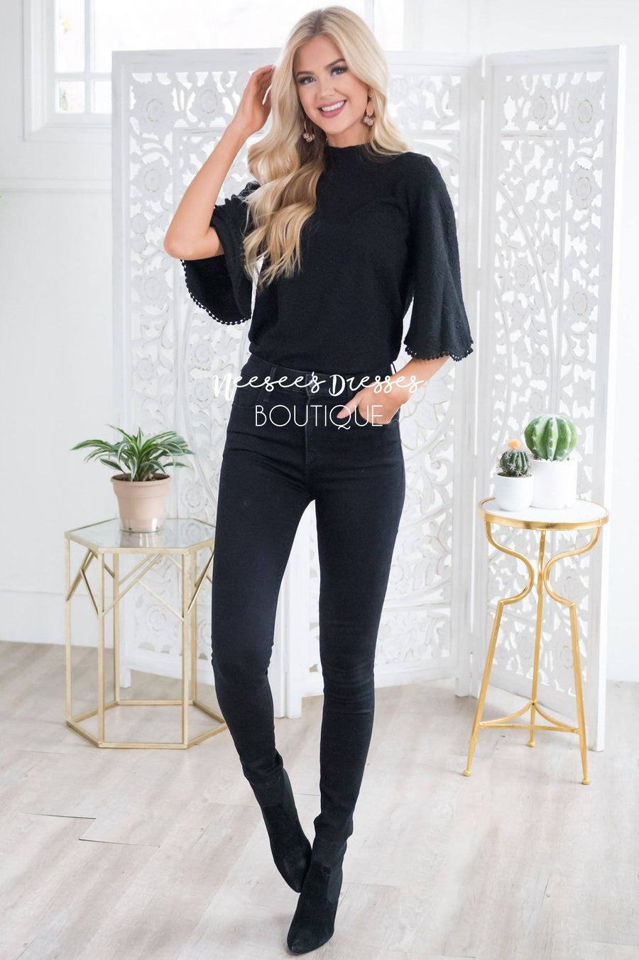 Hello There Ruffle Sleeve Blouse Tops vendor-unknown 