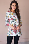 Falling For Floral Bell Sleeve Top Modest Dresses vendor-unknown