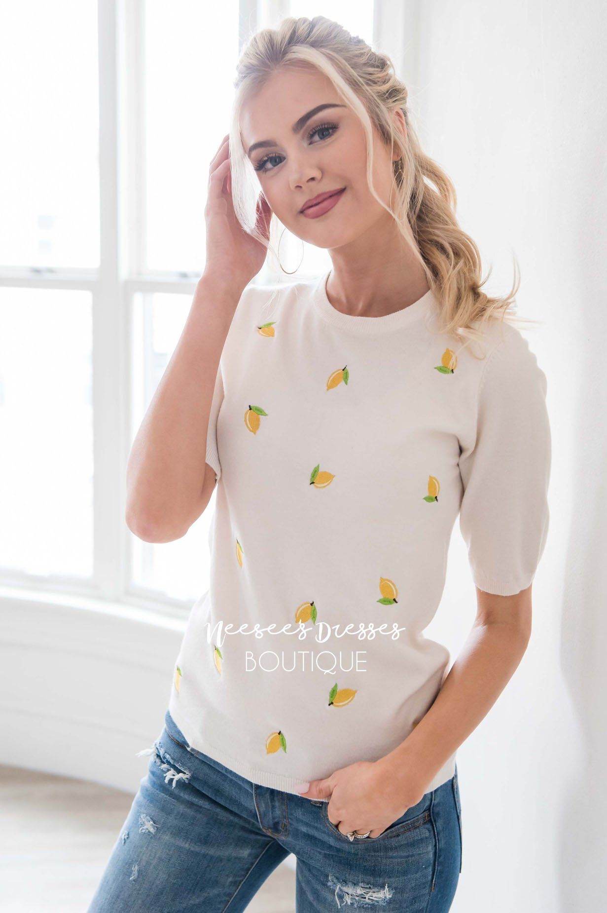 Squeeze The Day Embroidered Sweater Modest Dresses vendor-unknown 