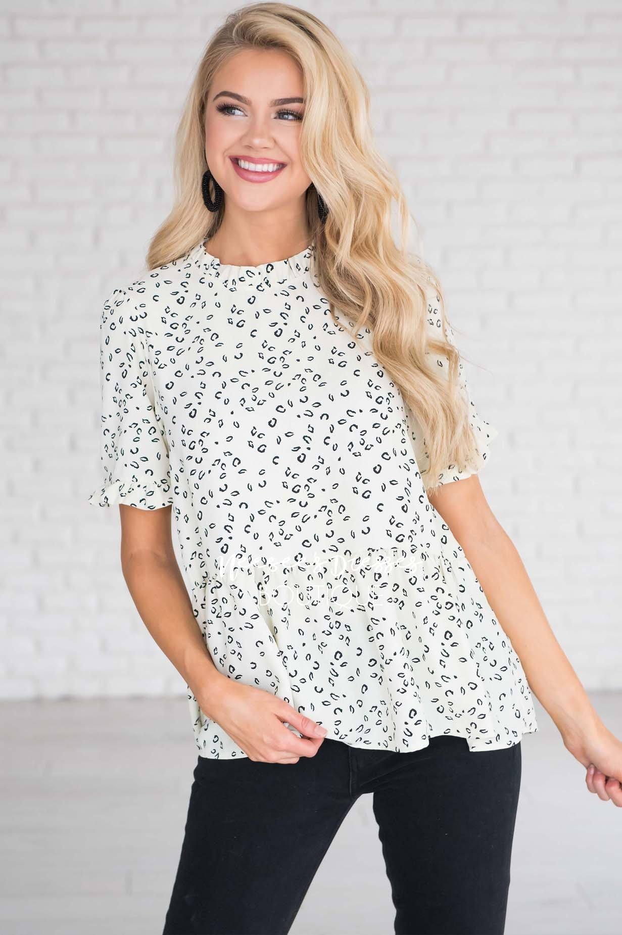 Stay Wild Leopard Print Peplum Blouse Modest Dresses vendor-unknown 