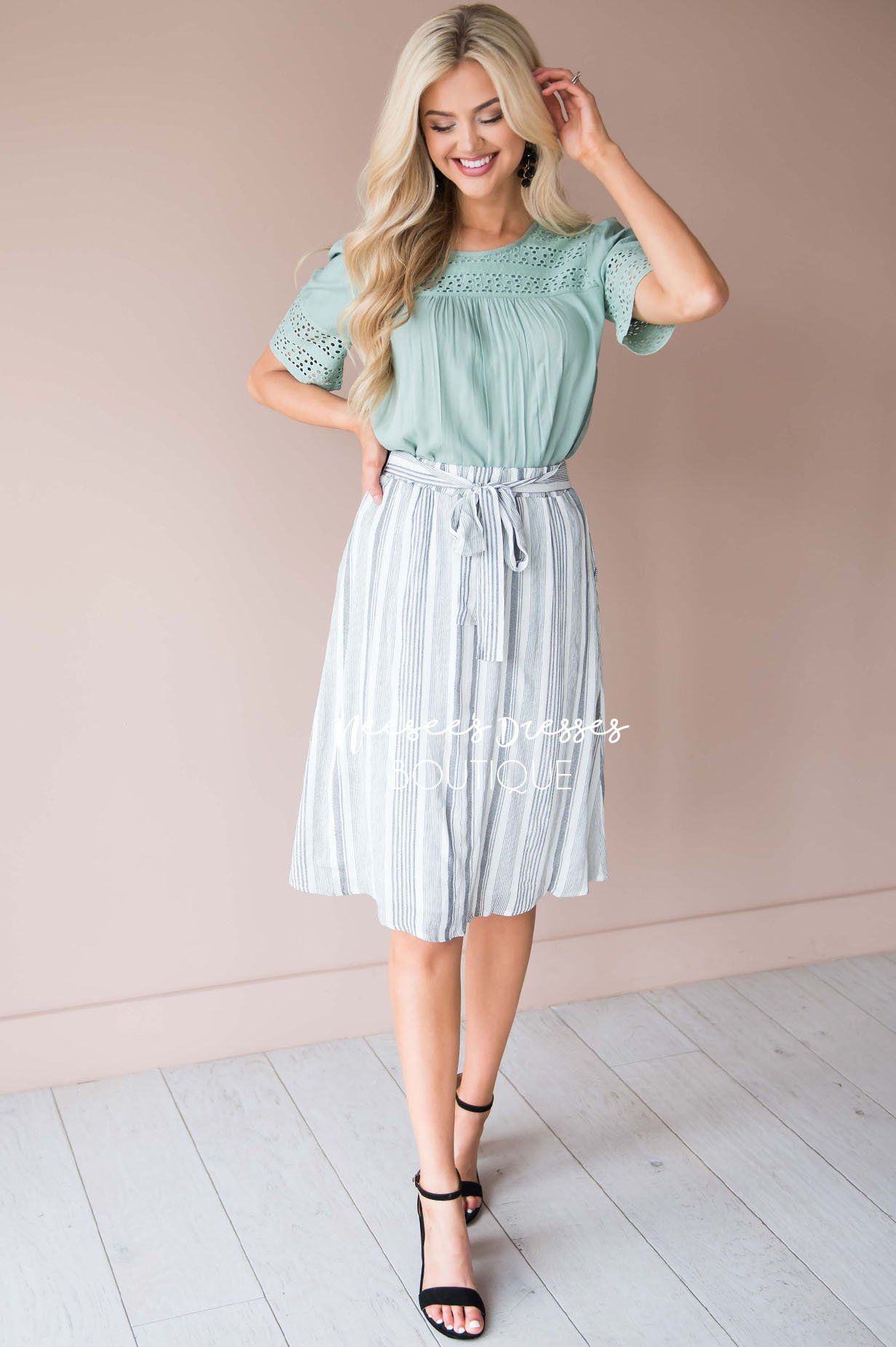 Striped Tie Front Skirt Modest Dresses vendor-unknown 