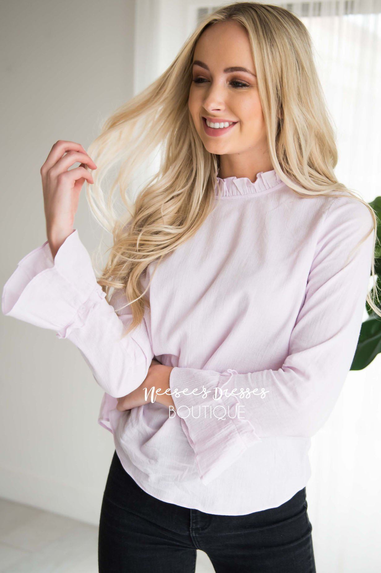 Keep It Simple Ruffled Mock Neck Top Modest Dresses vendor-unknown 