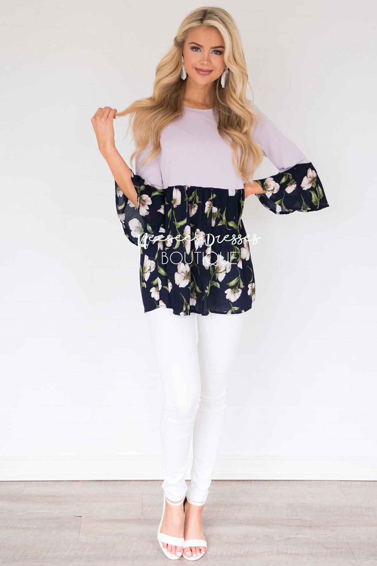 No Rain, No Flowers Floral Blouse Modest Dresses vendor-unknown 