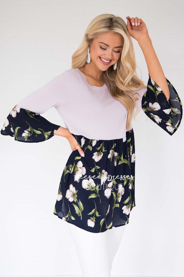Lavender Navy Floral Modest Blouse | Best and Affordable Modest ...