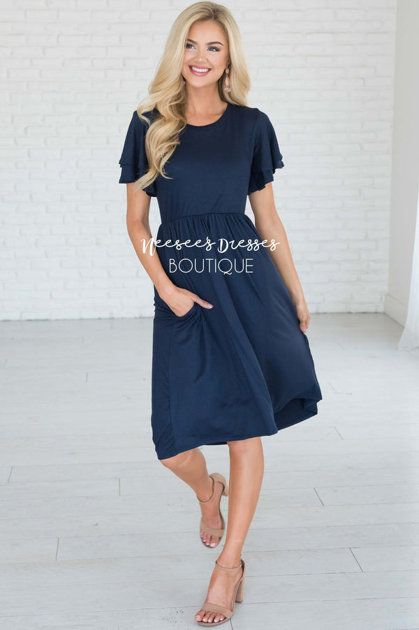 Navy Ruffle Sleeve Modest Dress | Best and Affordable Modest Boutique ...