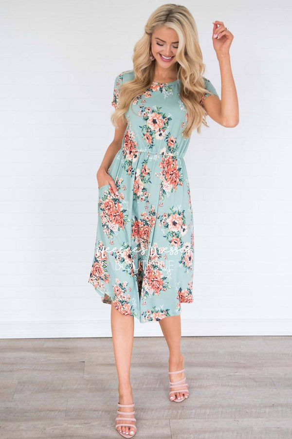 Dusty Mint Floral Modest Dress | Best and Affordable Modest Boutique ...