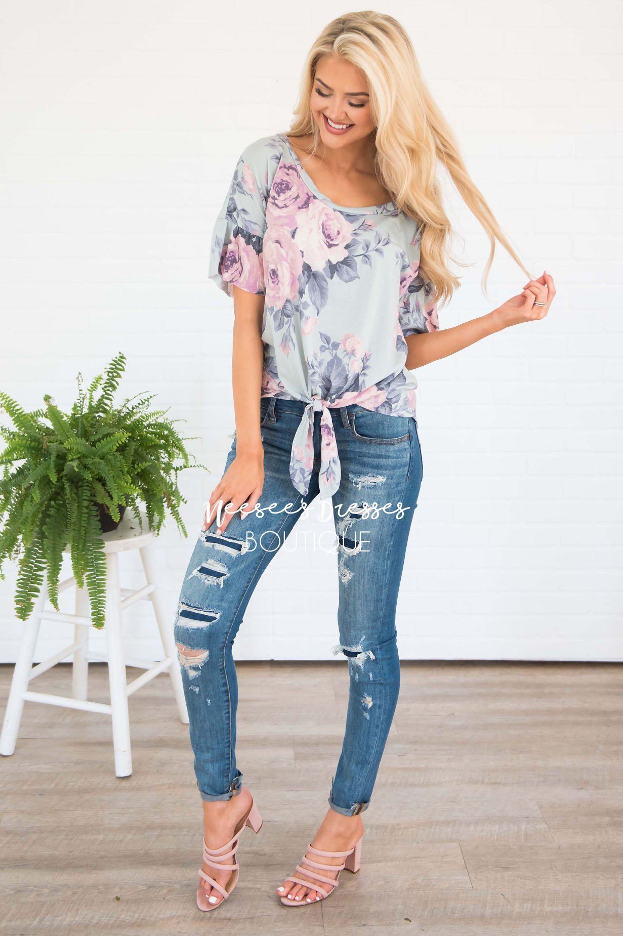 In Full Bloom Front Tie Top Tops vendor-unknown 