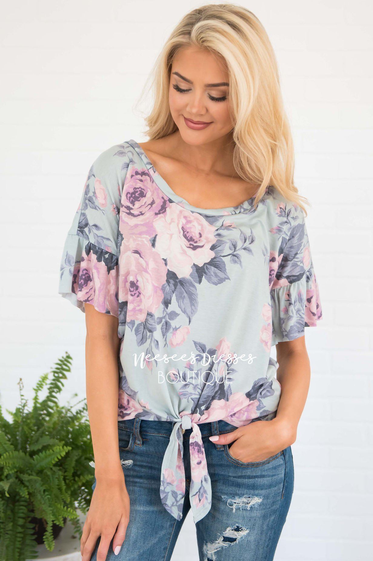 In Full Bloom Front Tie Top Tops vendor-unknown 