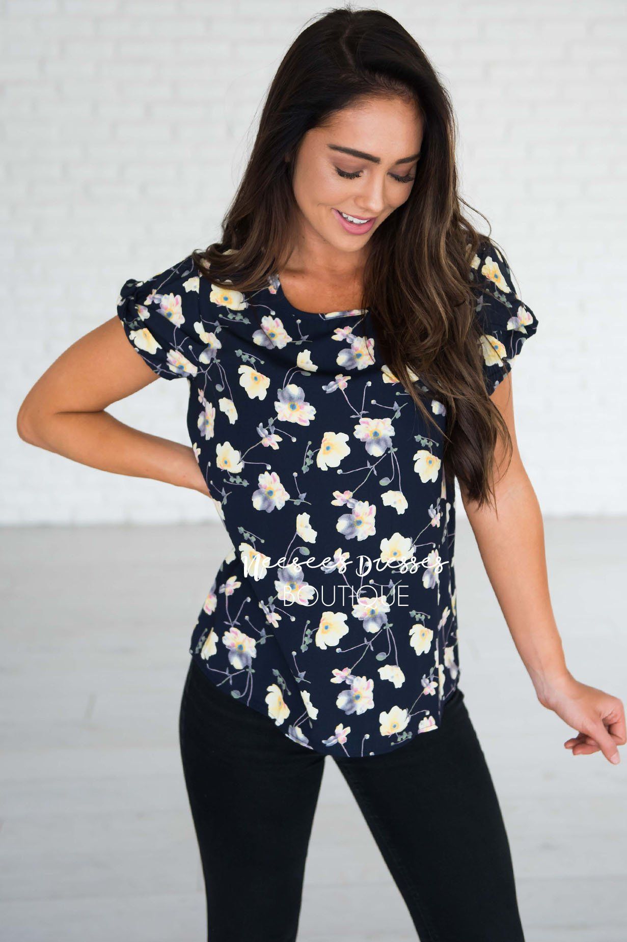 Fancy Floral Blouse Modest Dresses vendor-unknown 