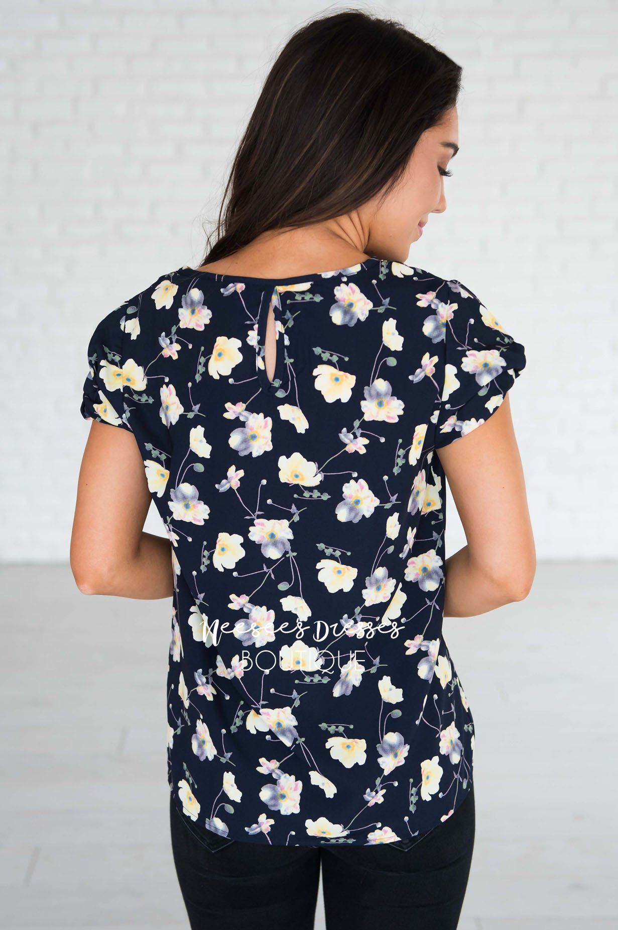 Fancy Floral Blouse Modest Dresses vendor-unknown 