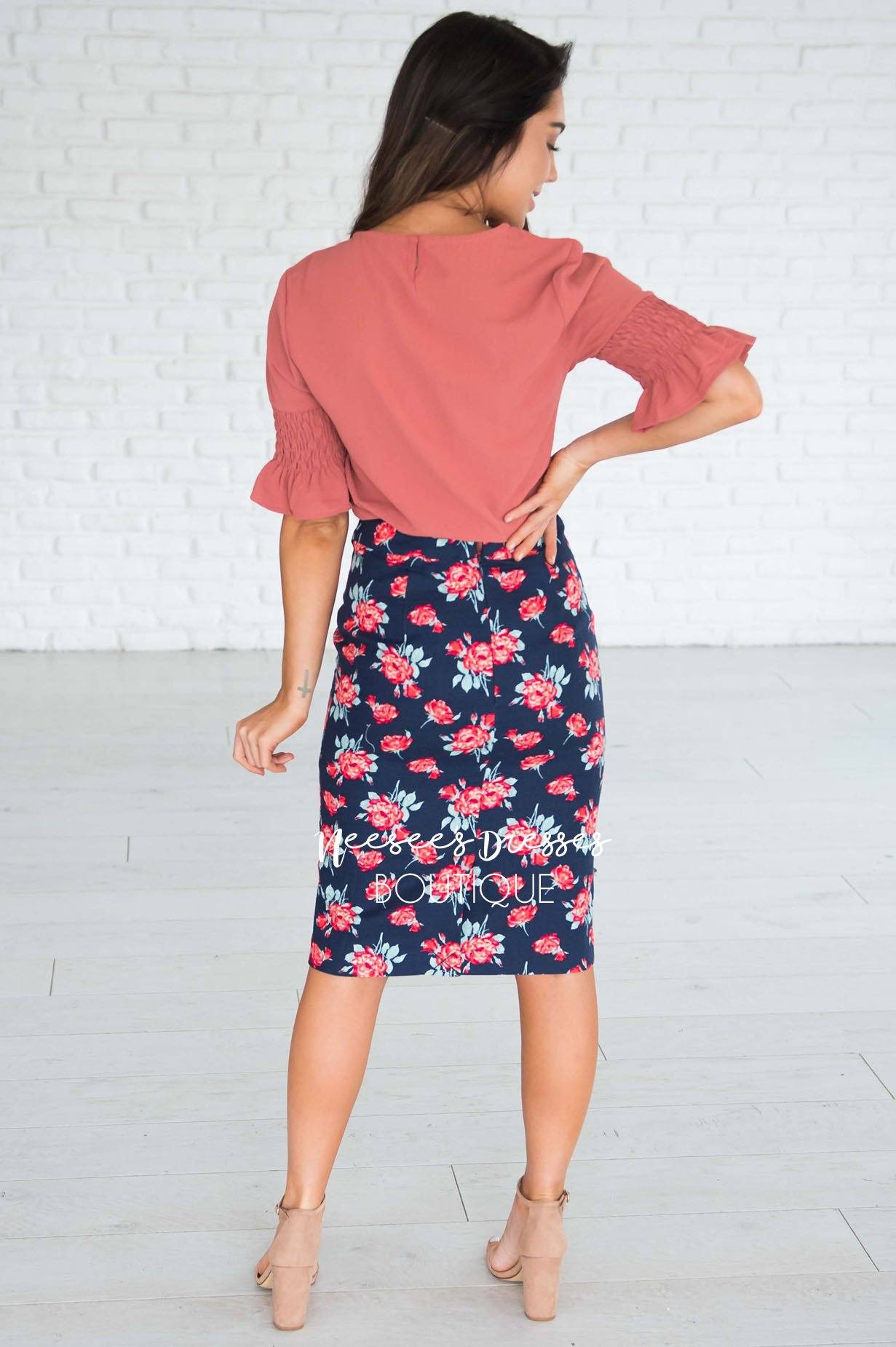 Secret Garden Textured Pencil Skirt Modest Dresses vendor-unknown 