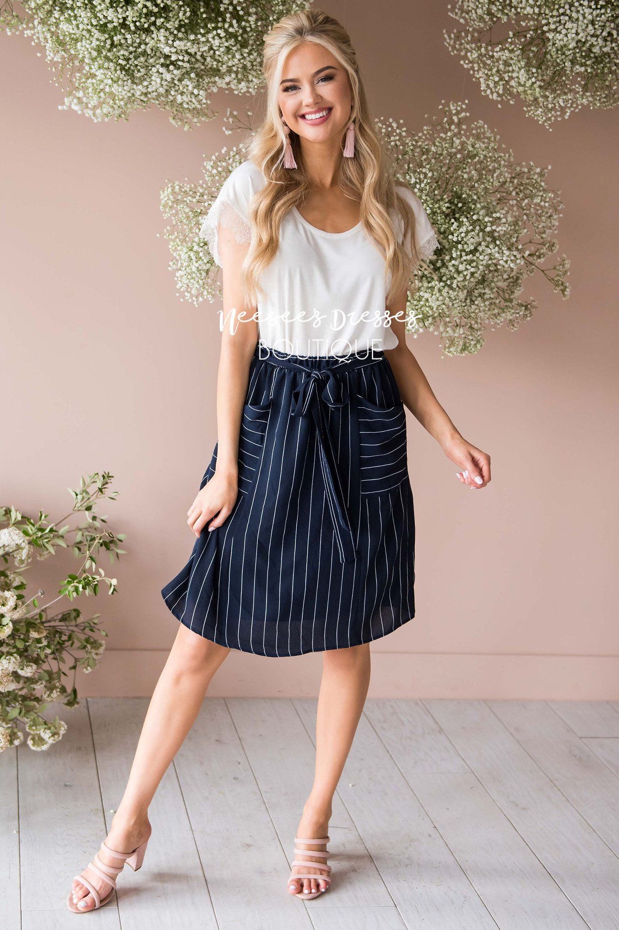 Pretty In Love Pinstripe Skirt Modest Dresses vendor-unknown