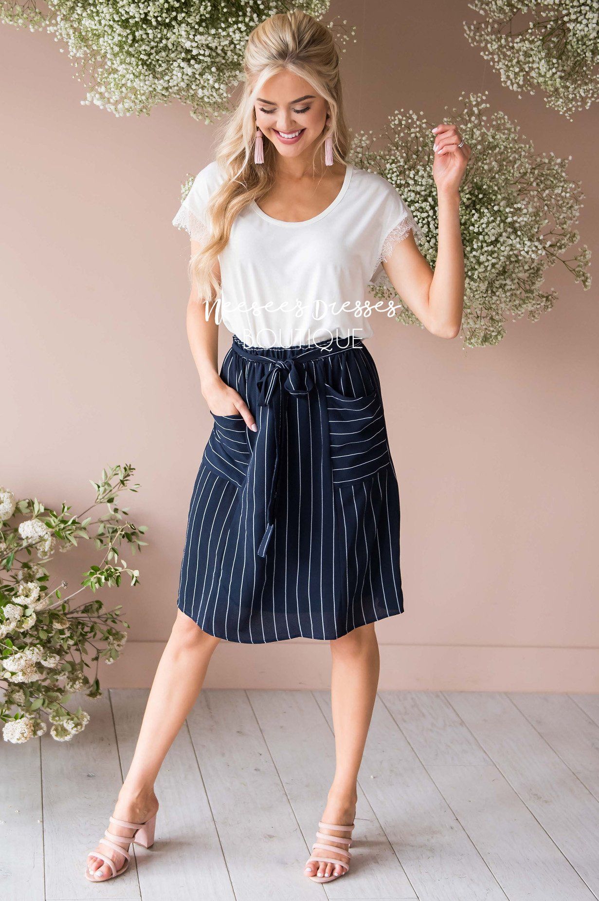 Pretty In Love Pinstripe Skirt Modest Dresses vendor-unknown 