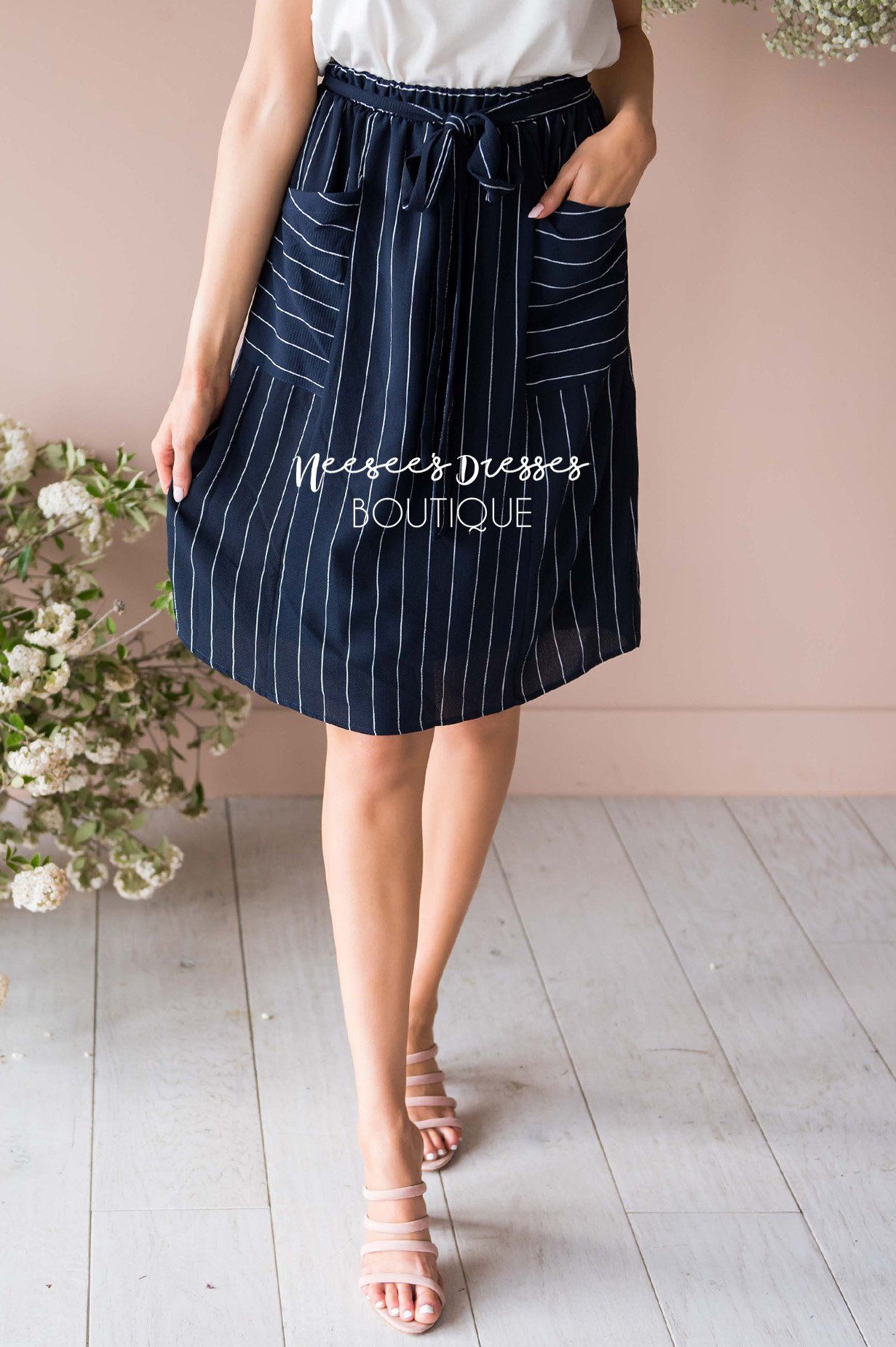Pretty In Love Pinstripe Skirt Modest Dresses vendor-unknown 