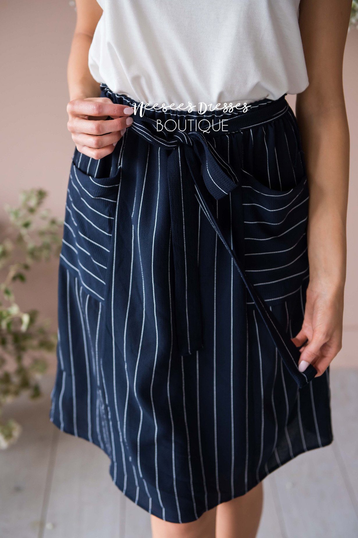 Pretty In Love Pinstripe Skirt Modest Dresses vendor-unknown 