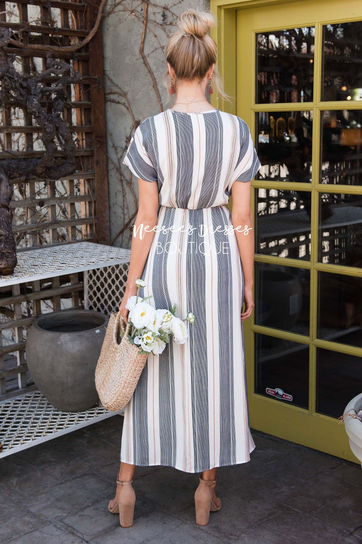 Black Striped Tie Waist Modest Dress | Best Place To Buy Modest Dresses