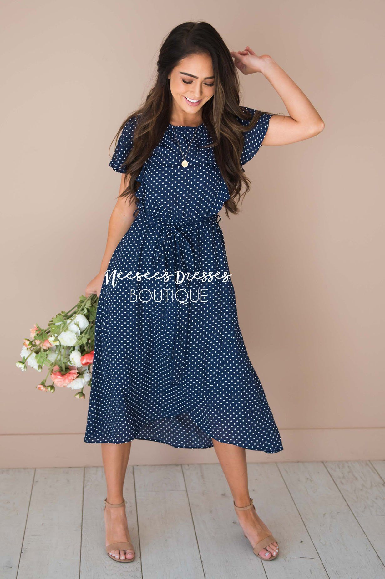 The Kynlei Polka Dotted Dress Modest Dresses vendor-unknown 