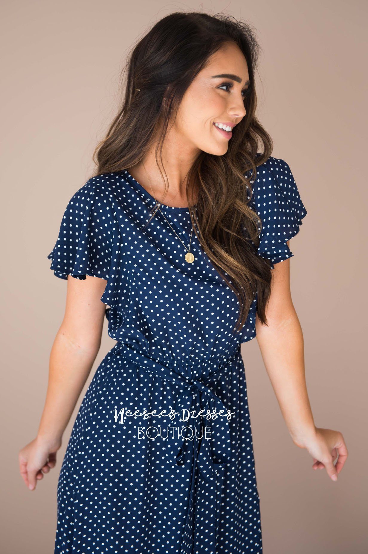 The Kynlei Polka Dotted Dress Modest Dresses vendor-unknown 
