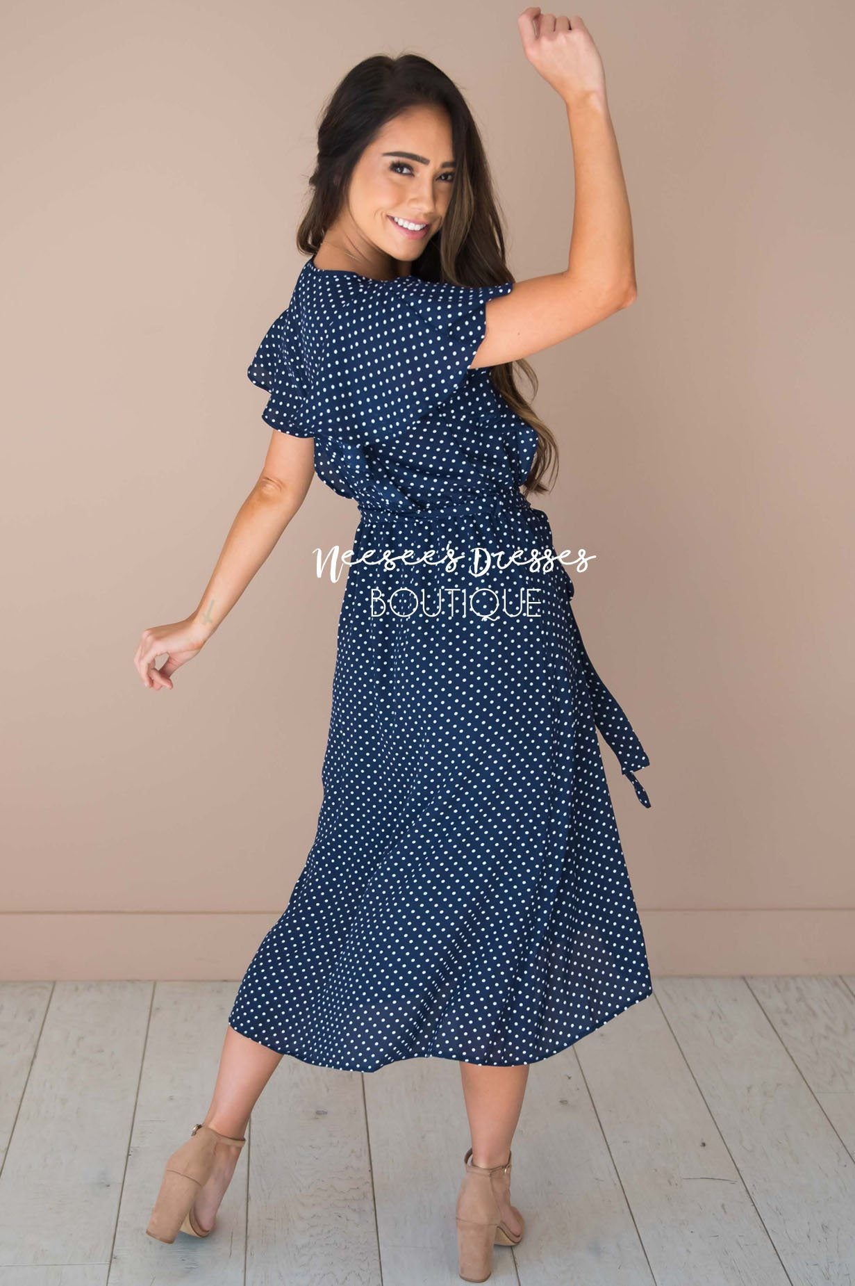 The Kynlei Polka Dotted Dress Modest Dresses vendor-unknown 