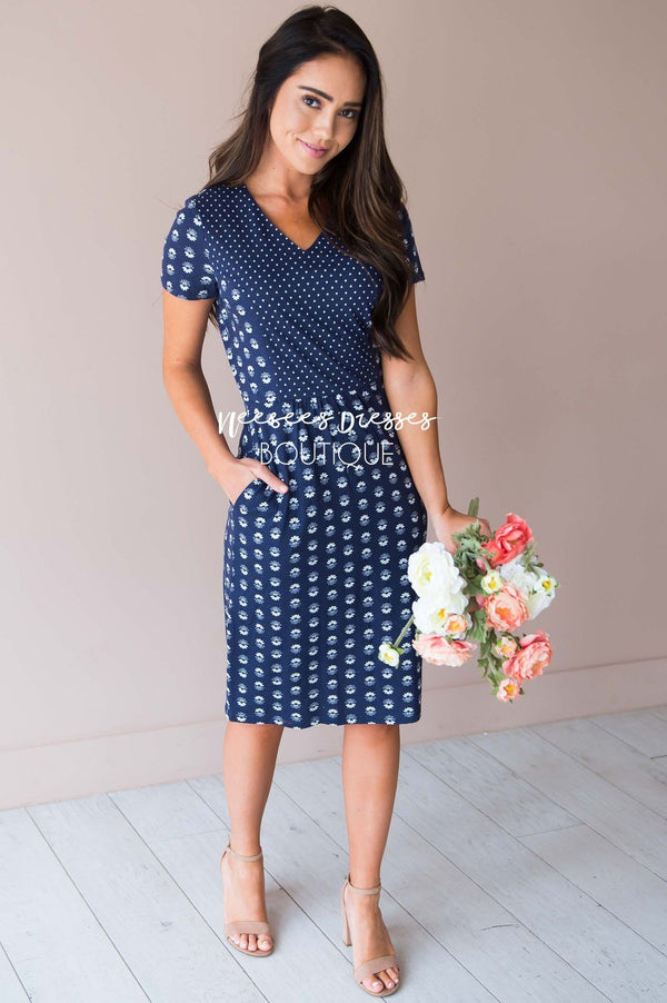 Navy Mixed Floral Modest Dress | Best and Affordable Modest Boutique ...