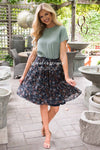 Navy Floral Chiffon Skirt Skirts vendor-unknown