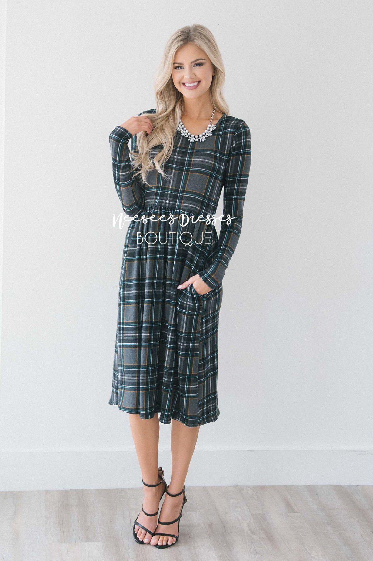 The Nellie Plaid Dress Modest Dresses vendor-unknown 