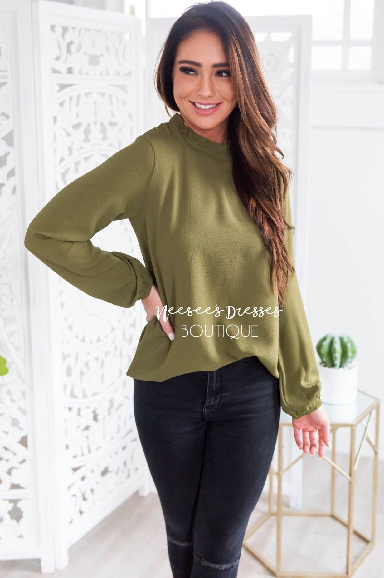 Made Of Magic Ruffled Mock Neck Top Modest Dresses vendor-unknown 