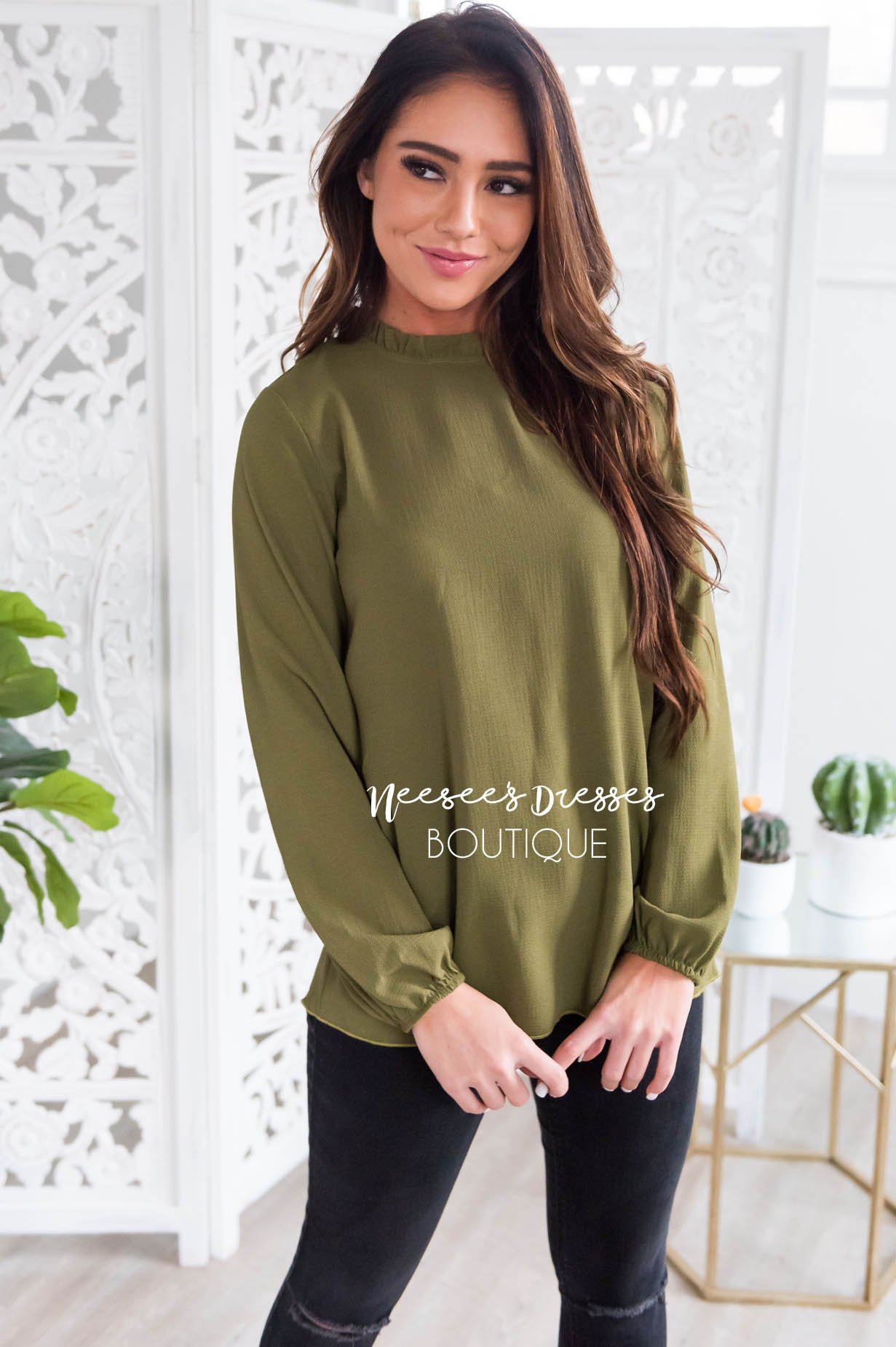 Made Of Magic Ruffled Mock Neck Top Modest Dresses vendor-unknown 